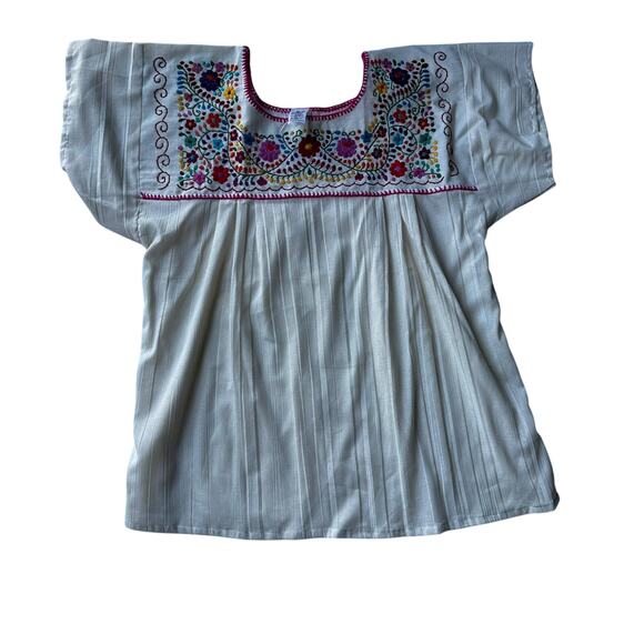 Mexican Embroidered Blouse – Handmade Otomi Floral & Design Large 28 X 23 IN - Picture 4 of 9